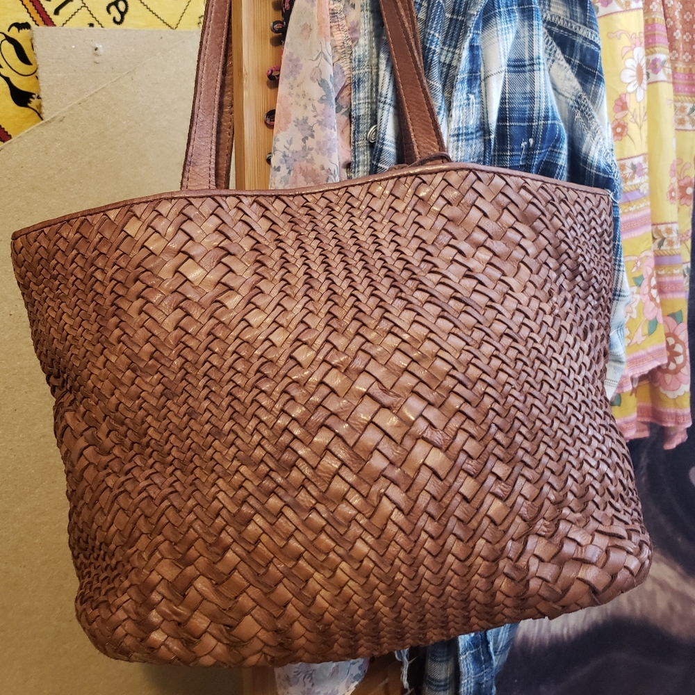 Real leather woven bag